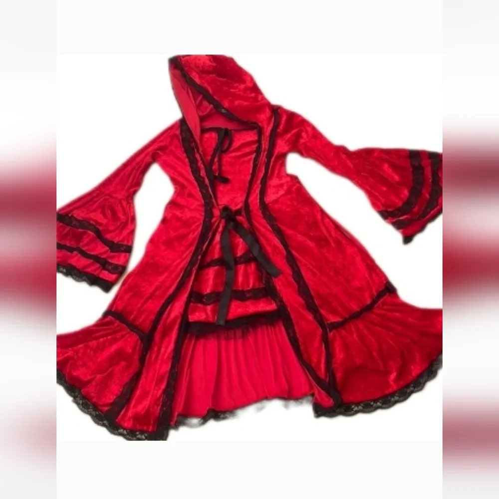 Girls Red Riding Hood Costume Gothic Lace Velvet Halloween